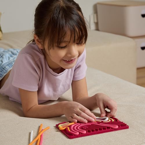 Pushpeel Sensory Activity Board: Silicone Fidget Toy for Calming, Stress, Anxiety, ADHD & Autism | Silent, No Mess | Kids 3+ & Adults | Includes Portable Travel Bag & 11 Strings - color: Berry