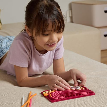 Pushpeel Sensory Activity Board: Silicone Fidget Toy for Calming, Stress, Anxiety, ADHD & Autism | Silent, No Mess | Kids 3+ & Adults | Includes Portable Travel Bag & 11 Strings - color: Berry