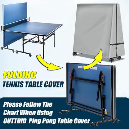 Foldable Ping Pong Table Cover for Outdoor & Indoor Folding 9 x 5 FT Table Tennis Tables Windproof Cover with Zipper & Buckles - color: Grey