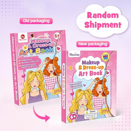 Mocoosy Makeup Art Craft for kids Ages 4-8, Pretend Play Makeup Coloring Activity Book with Stickers, Fashion Design Sketchbook, Travel Game Airplane Car Road Trip Toy Birthday Gift for Girl 5 6 7 8 9