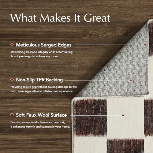 EVERGRACE Checkered Plaid Area Rug 2x10, Soft Fuzzy Faux Wool Rugs Washable Anti Slip Rugs Long Runner Carpet for Entryway Bedroom Living Room Hallway Kitchen Dining Room and Laundry, Dark Brown - color: Dark Brown, size: 2' x 10' (Runner)