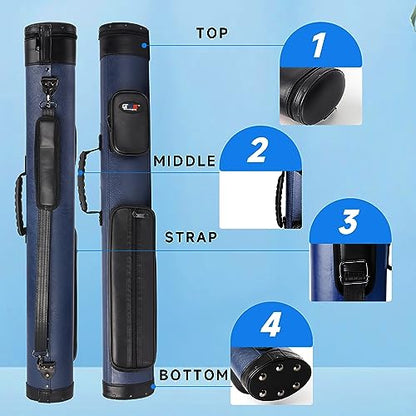 GSE Games & Sports Expert 2x2 Deluxe Hard Billiard Pool Cue Stick Carrying Case, Billiard Cue Case, Billiards Accessories (Several Colors Available) - color: Deluxe Oval - Blue/Black