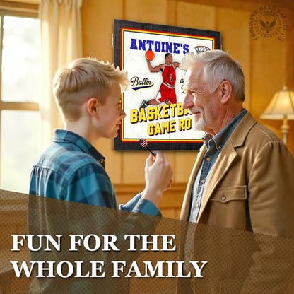 Personalized Dart Board Cabinet Set with 6 Steel Tip Darts, Paper Dartboard, Chalk & Eraser (21.5 x 21.5 x 2.75) - Man Cave Dart Boards for Adults - style: Basketball