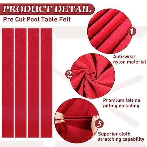 Mixweer Billiard Cloth for 8 ft Pool Table Pre Cut Felt with 6 Cloth Strips and 6 Pool Table Rubber Bumpers for Bars, Clubs, Hotels Replacement - color: Red