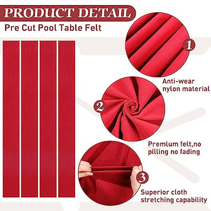 Mixweer Billiard Cloth for 8 ft Pool Table Pre Cut Felt with 6 Cloth Strips and 6 Pool Table Rubber Bumpers for Bars, Clubs, Hotels Replacement - color: Red
