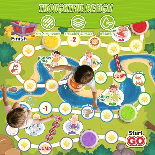 HYES Light Up Stepping Stones for Toddlers 1-3 - 6 PCS Non-Slip Step Stones with Game Map, Toddler Obstacle Course Sensory Toys, Indoor Outdoor 3-5 Years Old Boys Girls Birthday Gifts - style: 6 LED Pads & Map
