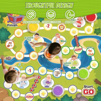 HYES Light Up Stepping Stones for Toddlers 1-3 - 6 PCS Non-Slip Step Stones with Game Map, Toddler Obstacle Course Sensory Toys, Indoor Outdoor 3-5 Years Old Boys Girls Birthday Gifts - style: 6 LED Pads & Map