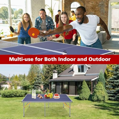 Mid-Size Table Tennis Table Foldable & Portable 6ft Ping Pong Table Set, 2 ping-Pong Bats and 3 Balls, Available Indoors and Outdoors