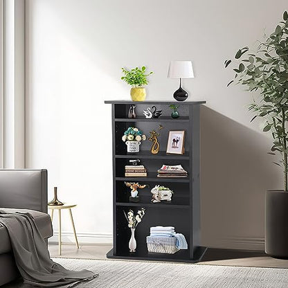 JupiterForce 5-Tier Adjustable Blue-Ray Cabinet CD Book Shelves Store & Organizer Video Games Arts Shelf Display Media Storage Furniture, Black