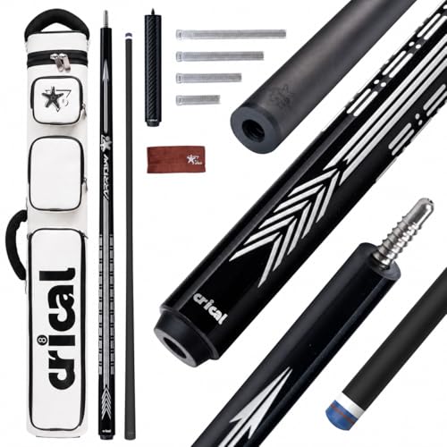 CRICAL Carbon Fiber Pool Cue Stick - 58" Low Deflection Professional Pool Cue with Pro Taper Shaft, 3D Anti-Slip Wrapless Grip, 12.5mm Tip & 3/8x8 Joint Billiard Stick for Enhanced Control & Accuracy - color: CL-PD-Set1 Black