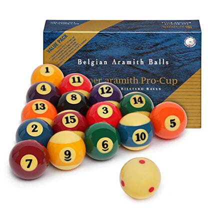 Super Aramith Pro-Cup Value Pack (Super Aramith Pro Billiard Pool Ball Set 2 1/4" with Six Red Dots Pro-Cup Cue Ball, Aramith Micro-Fibre Cloth, Aramith Ball Cleaner, Jim Rempe 2 1/4" Training Ball)