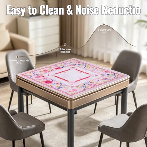 31.5 Inch Mahjong Mat for Table with Dice,2026 Mah jongg Card & Bag,Pink | Non Slip Noise Reduction Waterproof Travel Mahjong Mat for Poker Dominoes Game Night Gift for Women Mom Christma Mother’s Day - color: Pink