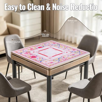 31.5 Inch Mahjong Mat for Table with Dice,2026 Mah jongg Card & Bag,Pink | Non Slip Noise Reduction Waterproof Travel Mahjong Mat for Poker Dominoes Game Night Gift for Women Mom Christma Mother’s Day - color: Pink