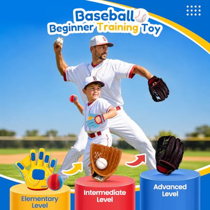 JoyCat Toss and Catch Ball Game with 2 Gloves for Kids & 2 Gloves for Adult, 4 Balls & Carry Bag, Toddler Baseball Glove Set, Outdoor Toys for Kids Ages 3-12, Family Backyard Beach Camping Games Gift