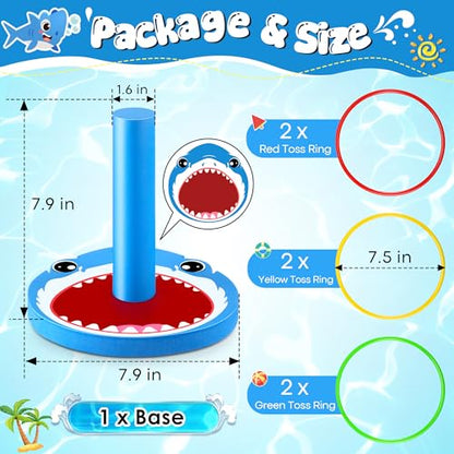 Hiboom Pool Ring Toss Games Toys, Swimming Pool Games for Adults and Family with 6 Pcs Throwing Rings, Water Foam Toss Float Toys for Summer Outdoor, Beach, Yard, Party(Shark) - style: Shark