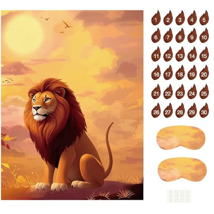 PLULON Pin The Tail on The Lion Safari Party Game for Kids, Birthday Games Big Poster with Tail Stickers for Zoo Animal Lion Party Favors Decorations Boys Birthday Jungle Party Supplies - style: Lion B