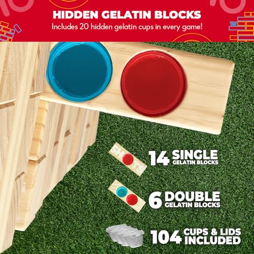 SWOOC Games - Giant Tower Party Game with Hidden Jello - Includes Disposable Cups, Lids & Carrying Case - Stacks up to 5ft - Topple Game for Adults - Giant Outdoor Games - Jumbo Block Fun - style: Giant Tower Party Game with 104 Cups