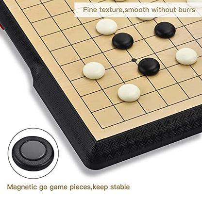 19x19 Go Board Game Set with Large Folding Travel Board (11.3-Inch) and Magnetic Plastic Stones Strategy Weiqi Games