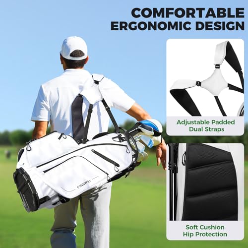 Findway 14 Way Golf Stand Bag, Lightweight Golf Bag with Stand for Men Women, Golf Club Carry Bag with Dual Strap, Rain Cover, Multiple Pockets, Golf Ball Holder - color: White