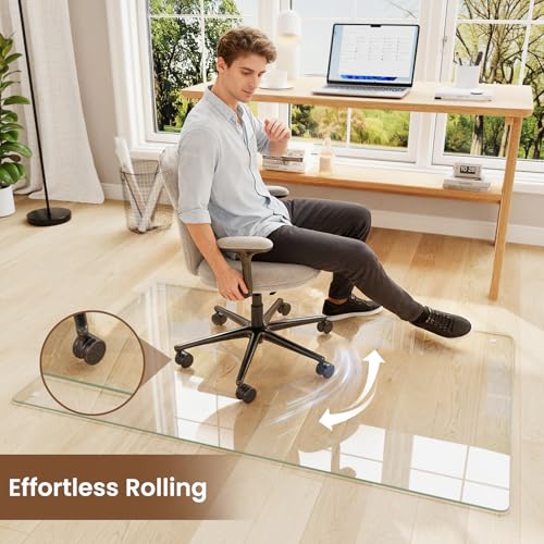 46"x55" Tempered Glass Chair mat for Carpet, Office Chair Mat with Round Corner, Desk Chair Mat for Carpet/Hardwood Floor/Rolling Chair-with 6 Anti-Slip Pads - size: 46x55