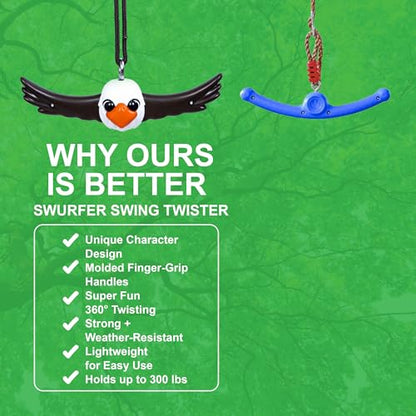 Swurfer Ninja Twister Swing Spins Set - 360° Twist Spin Toy, Swing Sets Accessories for Backyard, Kids Outdoor Play Toys, Slackline Attachment, Easy Install, Adjust Height, Durable,Up to 300lbs Eagle - style: Eagle
