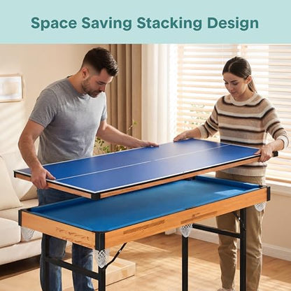 SereneLife 4 in 1 Multi Game Table, 4’x2’ Folding Portable Sports Arcade Games with Accessories, Ping Pong, Air Hockey, Pool Billiards, and Shuffleboard, for Indoor, Outdoor, All Ages