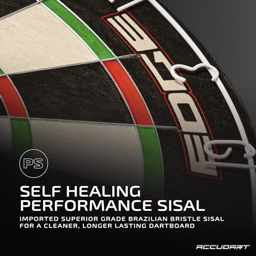 Accudart Edge Bristle Dartboard – Premium Brazilian Sisal, Razor‑Thin Spider, Rotating Metal Number Ring, Increased Playing Area, Super Thin Bullseye – Ideal for Steel‑Tip Darts