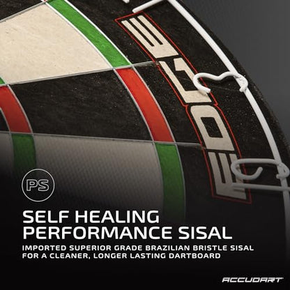 Accudart Edge Bristle Dartboard – Premium Brazilian Sisal, Razor‑Thin Spider, Rotating Metal Number Ring, Increased Playing Area, Super Thin Bullseye – Ideal for Steel‑Tip Darts