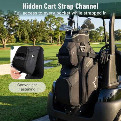 uniHimal Golf Cart Bag, 15 Way Organizer Divider Top with Handles | 15 Separate Compartments,Extra Storage Pockets,Rain Cover,Comfortable carry handles,Tough Abrasion‑Resistant Materials - color: Black