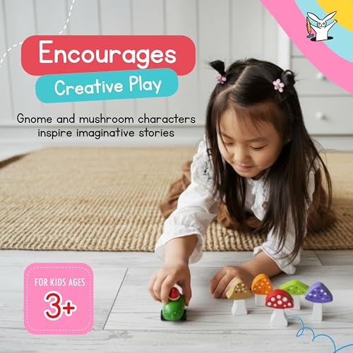 Jack Rabbit Creations Gnome & Mushroom Toddler Mini Bowling Set Game Indoor & Outdoor Toy for Kids- Wooden Skittles Set- Fun Montessori Game for Toddlers & Children