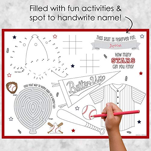 Big Dot of Happiness Batter Up - Baseball - Paper Birthday Party Coloring Sheets - Activity Placemats - Set of 16