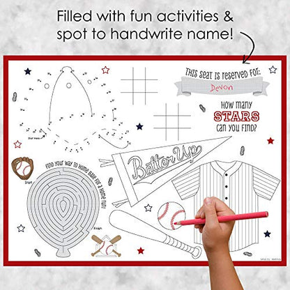 Big Dot of Happiness Batter Up - Baseball - Paper Birthday Party Coloring Sheets - Activity Placemats - Set of 16