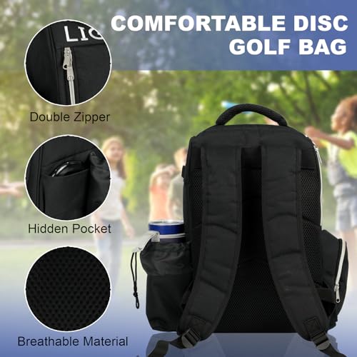 X-UFO Disc Golf Backpack & Glow-in-the-Dark Disc Light, Day & Night Dual Use Portable Beginner Glow Disc Golf Bag, Holds 18+ Discs