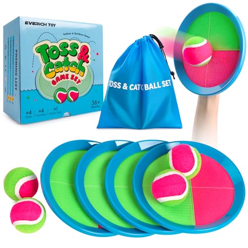 Upgraded Toss and Catch Ball Game Set, Outdoor Games for Kids Toys, Stocking Stuffers for Family Games, Beach Pool Yard Christmas Toys Birthday Gifts for Boys Girls 3 4 5 6 7 8-12 Year Old - color: Pink Green, size: 4 Paddles 4 Balls