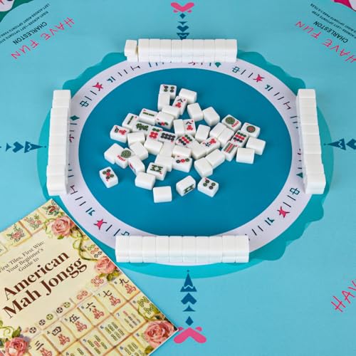 Travel American Mahjong Tile Set, 166 PCS 0.8 Inch Mini Mahjong Game Tiles, 4 Wooden Racks, Floral Storage Bag, 3 Dice & Beginner's Guide, Complete Portable Set