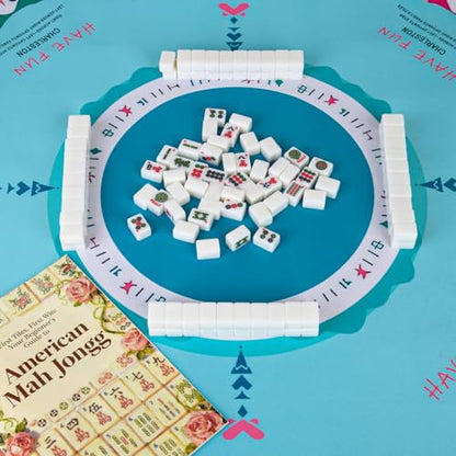 Travel American Mahjong Tile Set, 166 PCS 0.8 Inch Mini Mahjong Game Tiles, 4 Wooden Racks, Floral Storage Bag, 3 Dice & Beginner's Guide, Complete Portable Set