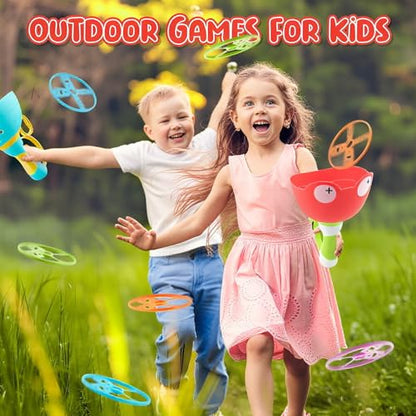 Disc Launcher Toy Kids Yard Flying Spinner Fairy Hover Helicopter Propeller Toy Outdoor Capture Catching Chasing Game Gift for Boy Girl Age 4 5 6 7 8 9 10 with 12 mini Discs