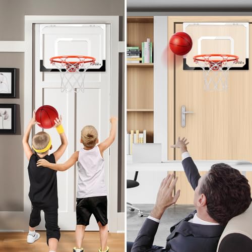Indoor Mini Basketball Hoop Set for Kids - 17" x 12.5" Door Hoops Room&Wall Mounted with Complete Accessories Game Toys Balls Gifts Boys Teens - style: Basketball Hoop Set-Classic
