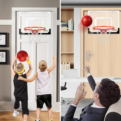 Indoor Mini Basketball Hoop Set for Kids - 17" x 12.5" Door Hoops Room&Wall Mounted with Complete Accessories Game Toys Balls Gifts Boys Teens - style: Basketball Hoop Set-Classic