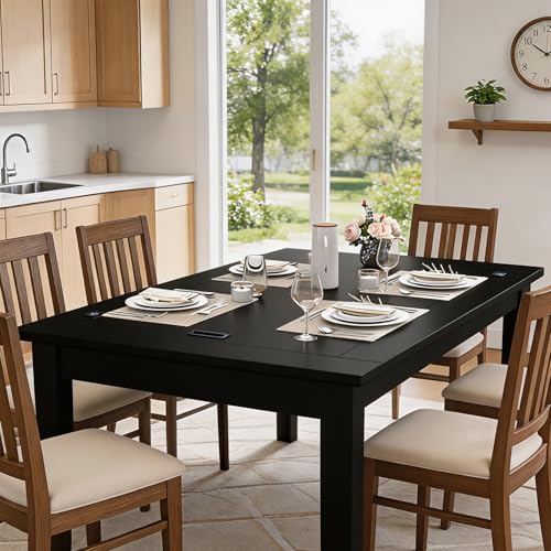 Haddockway Board Game Table with Adjustable Led Lights, 53.7in x 30.7in Play Area Removable Table Top Dining/Gaming Table with Charge Station, Play Mat, 6 Cup Holders & Trays (Black) - color: Black With Led Light