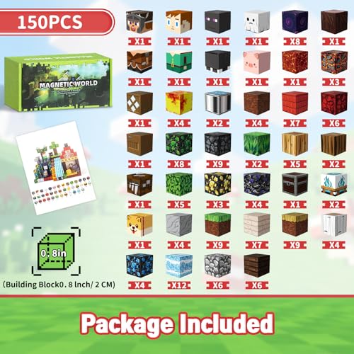 Intoypad 150PCS Magnetic Blocks for Kids, 0.8in Magnetic Building Block Toys for Boys Girls Age 3 4 5 6 7 8 9 10 Magnet Cubes Game Magnetic Tiles STEM Toys Christmas Birthday Gifts for Kids Toddlers - style: 150Pcs