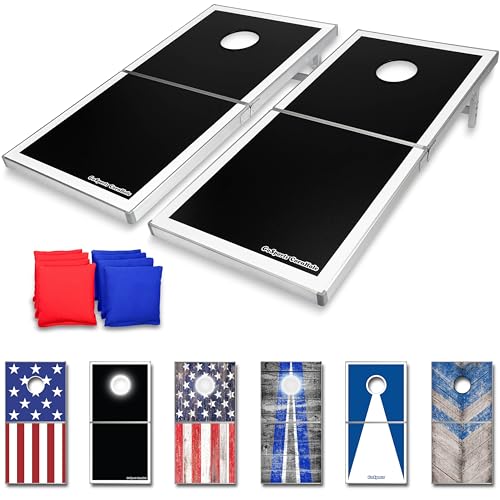 GoSports 4 x 2 ft Ultra Portable Cornhole Board Set - Choose LED Lights or Standard - Regulation Size Corn Hole Games for Adults, Perfect for Tailgating and Camping - Includes 8 Bean Bags & Rules - style: Black Edition