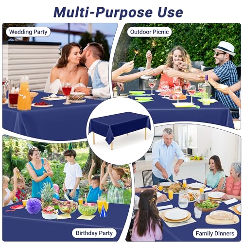 QZYL 12 PCS Navy Plastic Tablecloths, 54 in x 108 in Dinner Table Cloths, Rectangle Table Cover for Birthday Party Family Gathering Wedding - color: Navy, size: 12pcs 54x108 in
