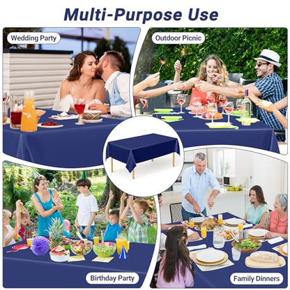 QZYL 12 PCS Navy Plastic Tablecloths, 54 in x 108 in Dinner Table Cloths, Rectangle Table Cover for Birthday Party Family Gathering Wedding - color: Navy, size: 12pcs 54x108 in