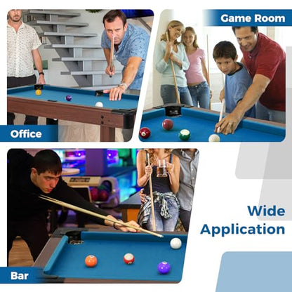 GYMAX Pool Table, 48 Inch Wooden Billiard Tables with 16 Balls, 2 Cue Sticks, 2 Chalks and Brush, Snooker Table Mini Pool Table for Kids, Family, Party - color: Blue