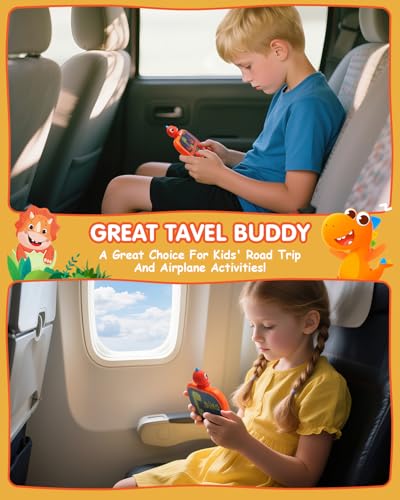 Handheld Water Game with Light – Water Ball Target Toy for Kids Ages 3+, Retro Fidget Toy, Screen-Free Car Travel Game, Road Trip Toy, Airplane Entertainment, Portable Autism-Friendly Gift - color: Orange Dinosaur