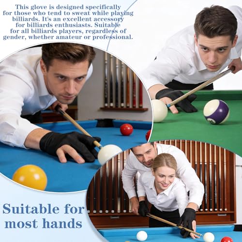 4 Pcs Billiard Pool Gloves, 3 Fingers Billiards Glove, Pool Glove Left Hand, Breathable Elastic Universal Cue Sports Gloves for Women or Men Left and Right Hand