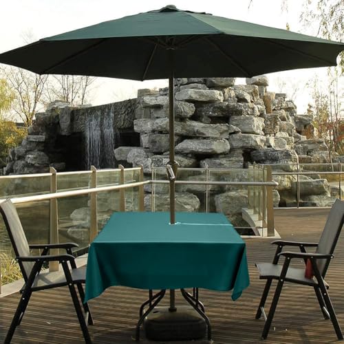 Melaluxe Spring/Summer Wrinkle-Free Waterproof Outdoor Tablecloth with Umbrella Hole and Zipper,60-Inch-by-102 Rectangle,Dark Green - color: Dark Green, size: 60" x 102" (Rectangular)