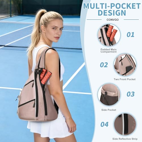 Pickleball Bag for Women Men, Adjustable Pickleball Backpack, 2 in 1 Sports Sling Bag for Pickleball Tennis - color: Pink