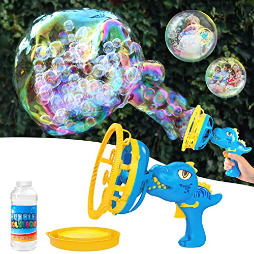 IFLOVE Dinosaur Bubble Gun for Kids 3-8, Bubble Machine Blower Toy (Blue) | Bubble-in-bubble effect， Easy-Grip Dinosaur Bubble Gun Fills Summer Playtime and Party Favors With Colorful Bubbles - color: Blue